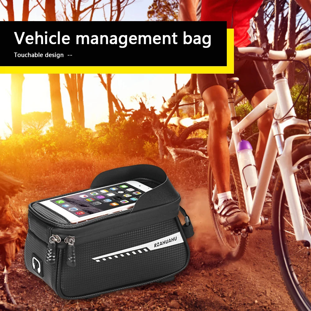 Bicycle Front Frame Bag with  Phone Case Holder and Touch Screen Saddle Bag Accessories