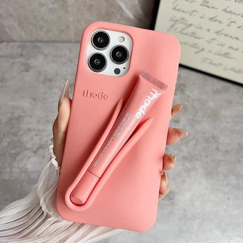 Phone  Case for IPhone 11 12 13 14 15 16 Pro Max Plus 17 Air Makeup Lip Gloss Silicone Cover with Lip Glaze