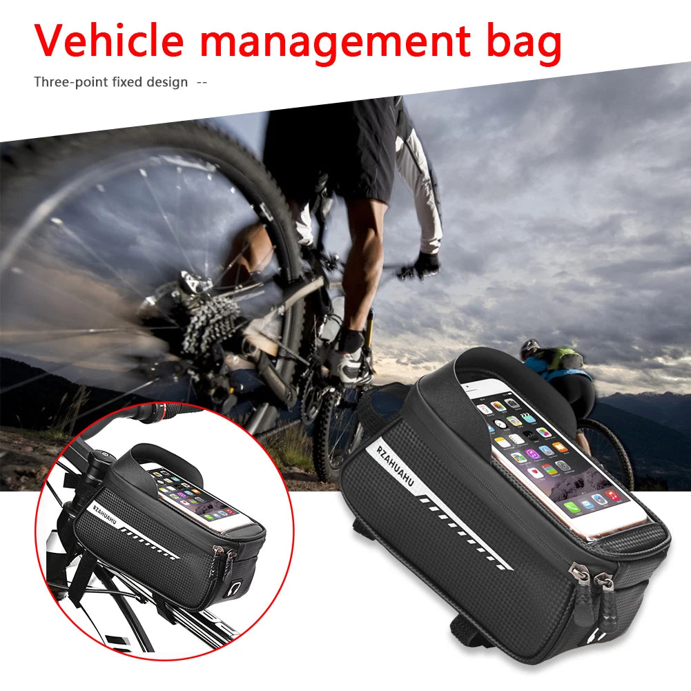 Bicycle Front Frame Bag with  Phone Case Holder and Touch Screen Saddle Bag Accessories