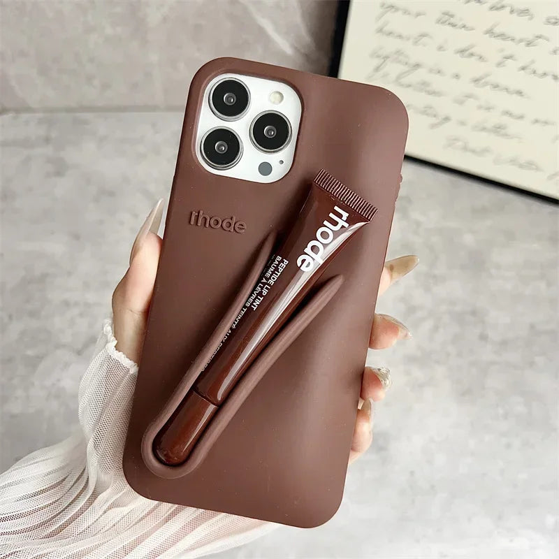 Phone  Case for IPhone 11 12 13 14 15 16 Pro Max Plus 17 Air Makeup Lip Gloss Silicone Cover with Lip Glaze