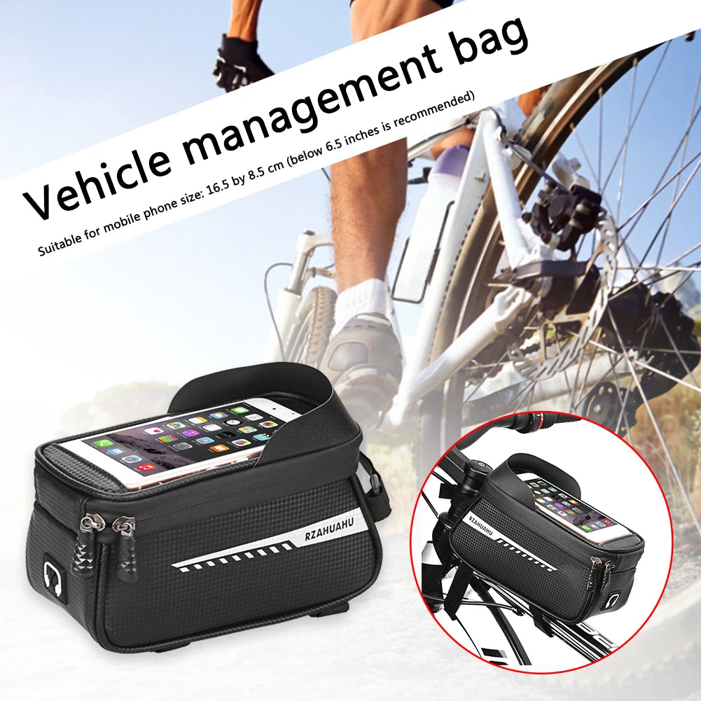 Bicycle Front Frame Bag with  Phone Case Holder and Touch Screen Saddle Bag Accessories