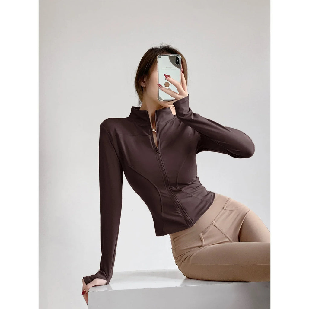 Women's Tight Top Yoga Jacket Long Sleeve Zipper Jacket