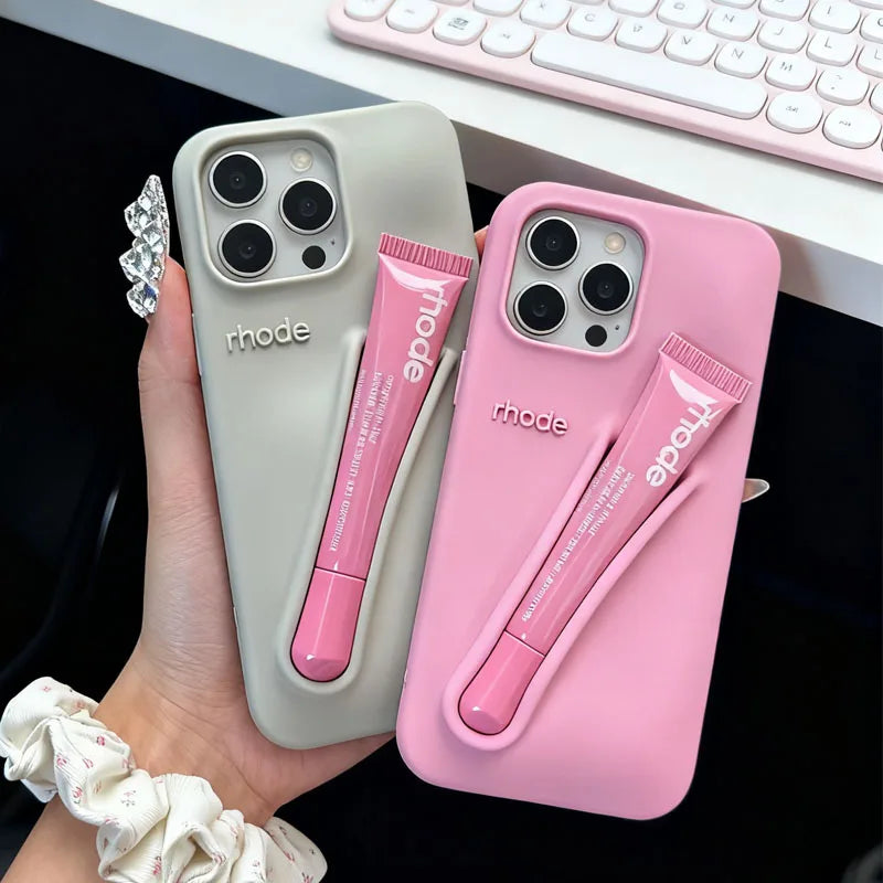 Phone  Case for IPhone 11 12 13 14 15 16 Pro Max Plus 17 Air Makeup Lip Gloss Silicone Cover with Lip Glaze
